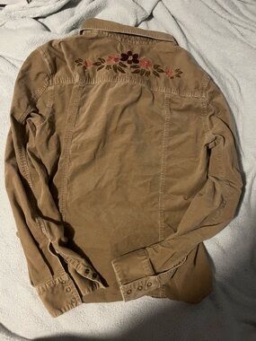 Lilu Tan Corduroy shirt with Floral Embroidery